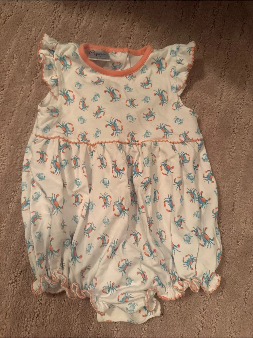 Baby Bubble Romper with Blue & Peach Crab Print